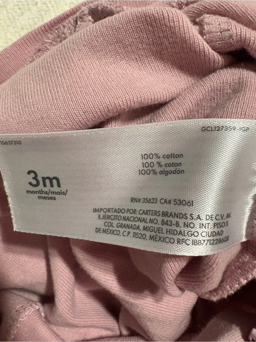 Carter’s Dusty Rose Bow 2 Way Zipper Footie Pajamas with Foldover Mittens 3M